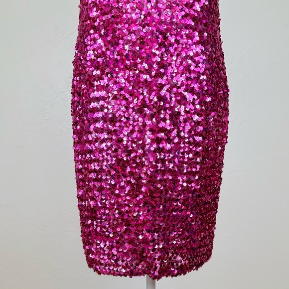 Vintage 1980s Night Line Silk Barbie Pink Sequin Sleeveless Dress Size 10 M - Picture 8 of 16